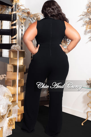 Final Sale Plus Size Collar Sleeveless Jumpsuit in Black