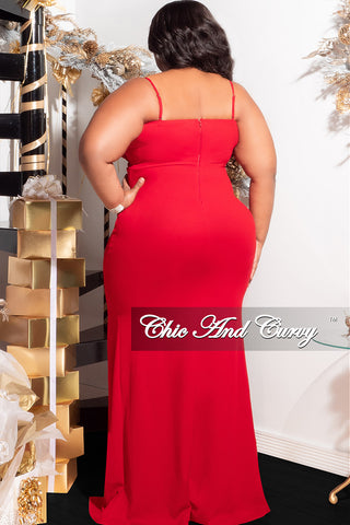 Final Sale Plus Size Draped Sequin Gown with Slit in Red