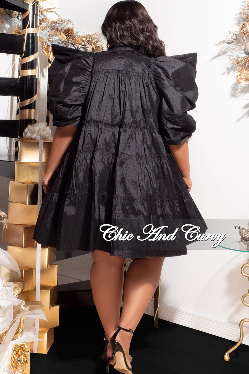 Final Sale Plus Size Puffy Sleeve 3-Tiered Button Up Collar Baby Doll Dress in Black - 3x 22 Final Sale Plus Size Puffy Sleeve 3-Tiered Button Up Collar Baby Doll Dress in Black - 3x 22