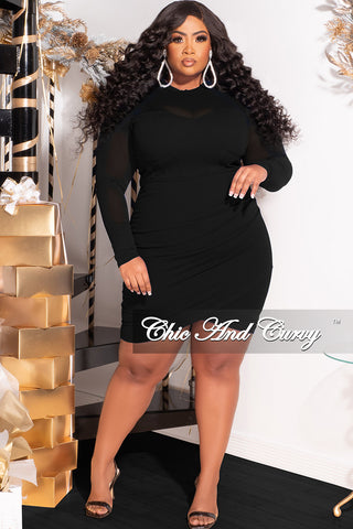 Final Sale Plus Size Mesh Top BodyCon Dress in Black