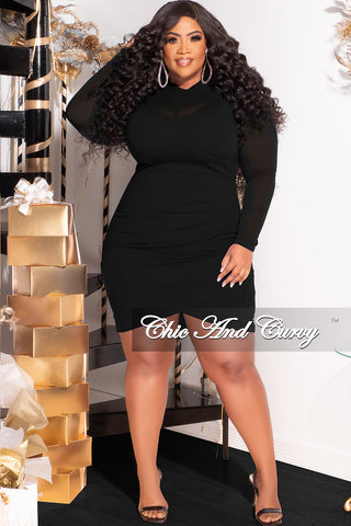 Final Sale Plus Size Mesh Top BodyCon Dress in Black
