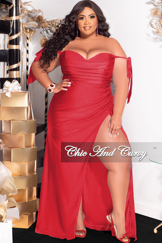 Final Sale Plus Size Off the Shoulder Tie Gown Dress in Royal Red