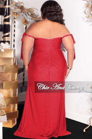 Final Sale Plus Size Off the Shoulder Tie Gown Dress in Royal Red