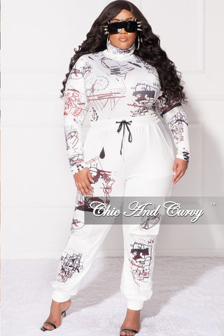 Final Sale Plus Size 2pc Set in White with Black Graphic Print