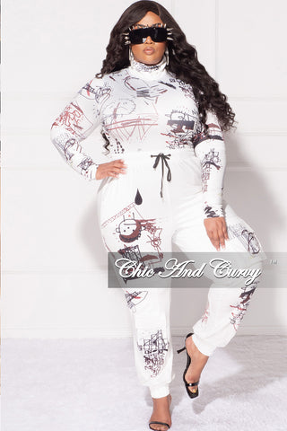 Final Sale Plus Size 2pc Set in White with Black Graphic Print