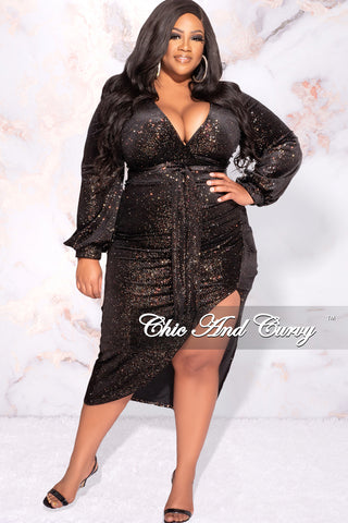 Available Online Only - Final Sale Plus Size 2pc Top & Skirt Set in Velvet & Multi Color Gold Glitter