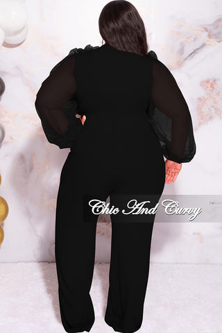Available Online Only - Final Sale Plus Size Faux Wrap Tulle Jumpsuit in Black
