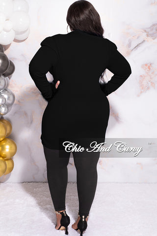 Available Online Only - Final Sale Plus Size Button Blazer Dress with Feather Cuffs in Black