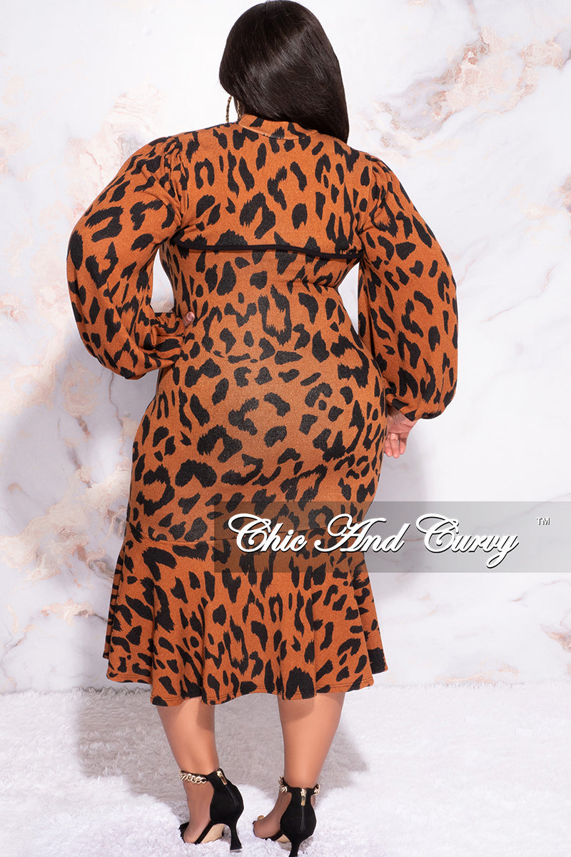 Final Sale Plus Size 2pc Strapless Midi BodyCon Dress with Ruffle Bottom and Pull Over Top in Animal Print