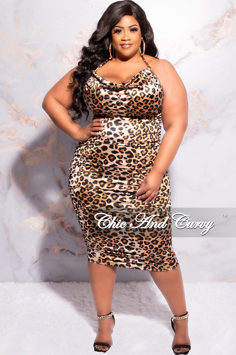 Satin Cheetah Print Sundress Final Sale Plus Size Halter BodyCon