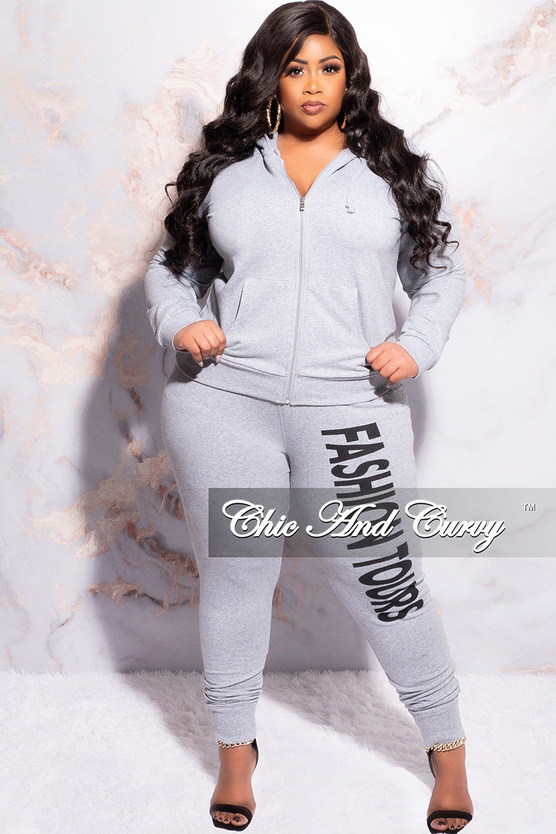 Final Sale Plus Size Fashion Tours Hooded Jogging Set in Grey