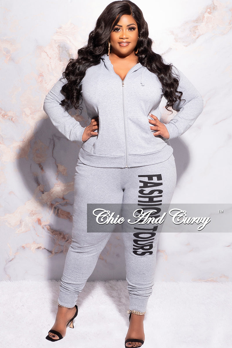 Final Sale Plus Size Fashion Tours Hooded Jogging Set in Grey – Chic And  Curvy