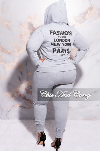 Final Sale Plus Size Fashion Tours Hooded Jogging Set in Grey