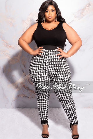 Final Sale Plus Size 2pc Duster and Pants Set in White and Black Houndstooth Print