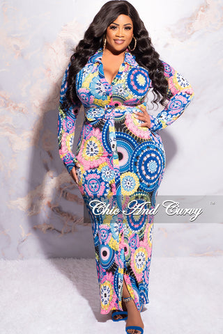 Final Sale Plus Size Button BodyCon Dress in Multi-Color Print