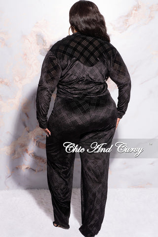 Final Sale Plus Size 2pc Velvet Crop Top and Pants Set in Black
