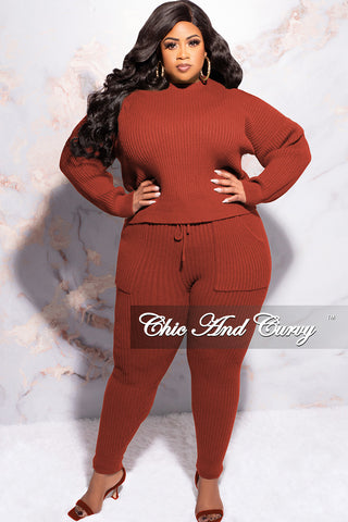 Final Sale Plus Size 2pc Sweater Pants Set in Brick