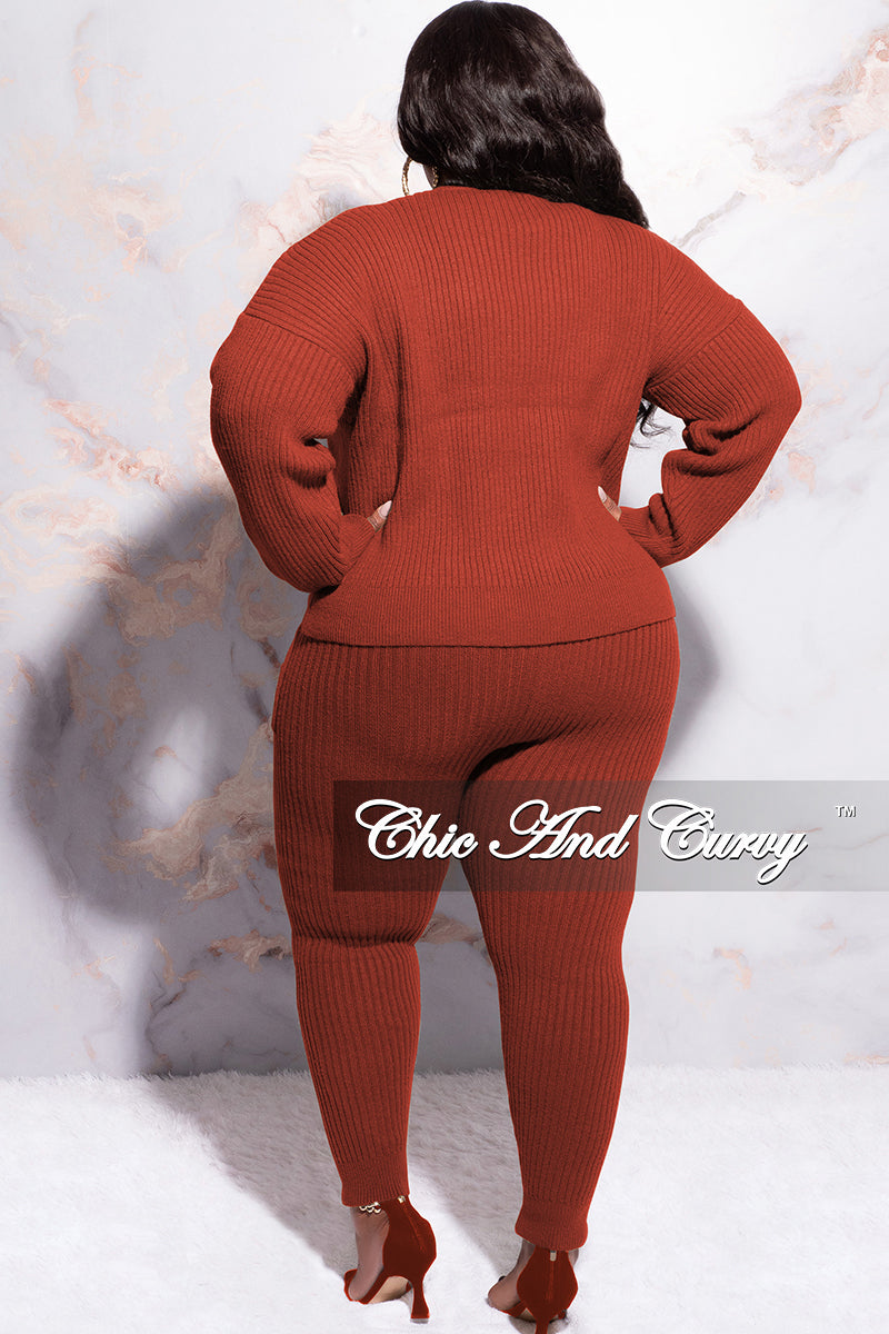 Final Sale Plus Size 2pc Sweater Pants Set in Brick