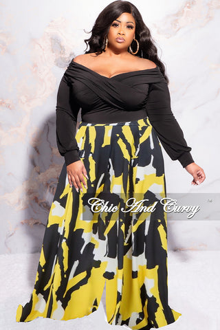 Final Sale Plus Size Palazzo Pants in Yellow Black and White