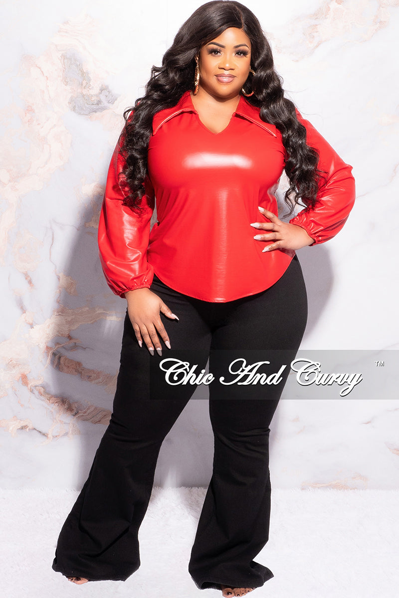 Final Sale Plus Size Collar Faux Leather Top in Red – Chic And Curvy