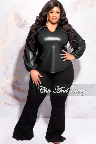 Final Sale Plus Size Collar Faux Leather Top in Black