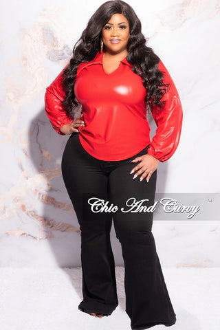 Final Sale Plus Size Collar Faux Leather Top in Red