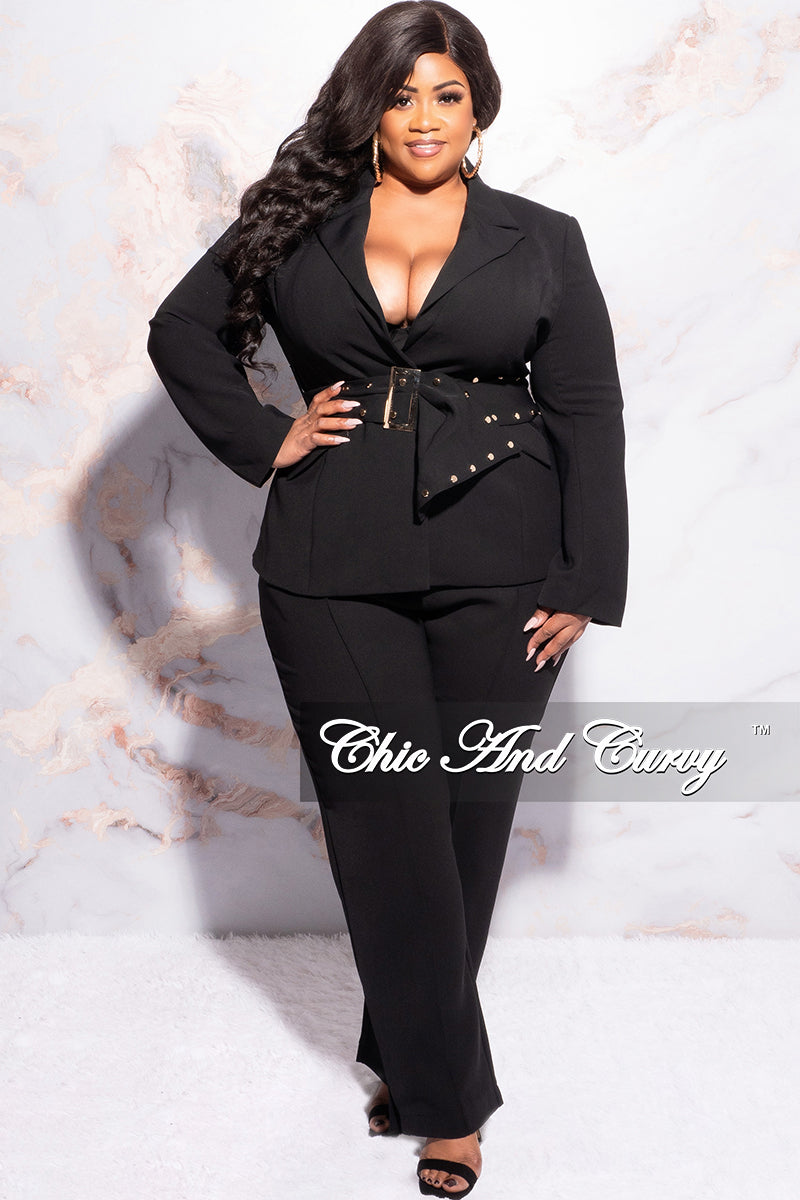 Final Plus Size Pants Suit in Black with Gold Embellishments