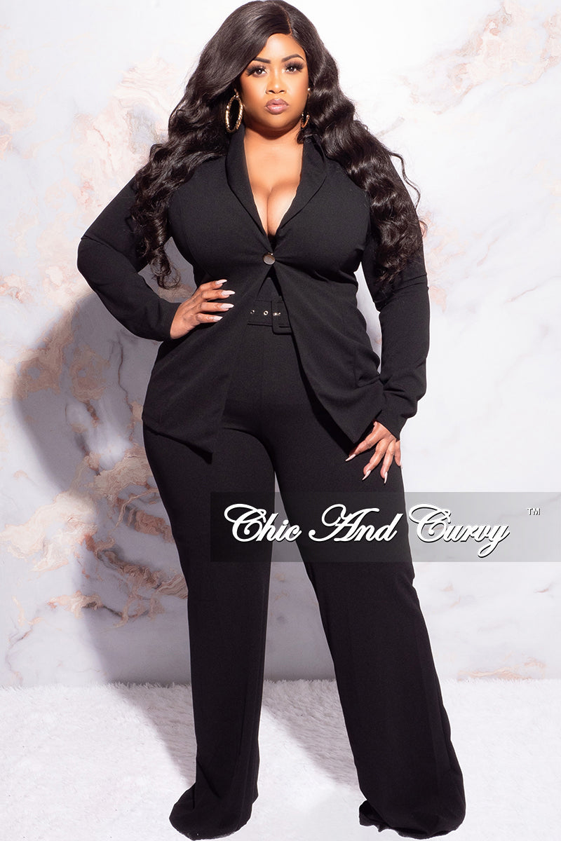  Womens Solid Color Plus Size Blazers 2 Piece Outfits