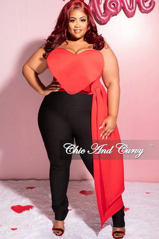Final Sale Plus Size Heart Strapless Scuba Crop Top with Side Train in Red