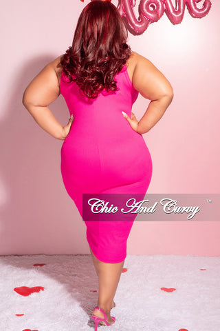 Final Sale Plus Sleeveless Ribbed Midi BodyCon Dress in Pink