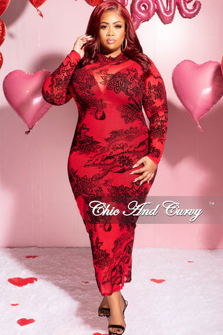 Final Sale Plus Size Sheer BodyCon Dress in Red and Black