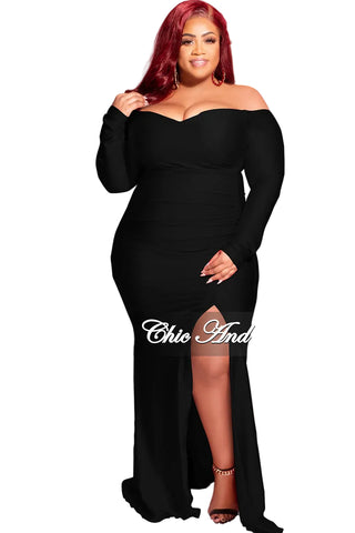 Final Sale Plus Size Off the Shoulder Gown with Slide Slit in Black