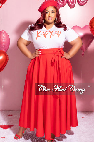 Final Sale Plus Size Long Maxi Skirt with Waist Tie in Red