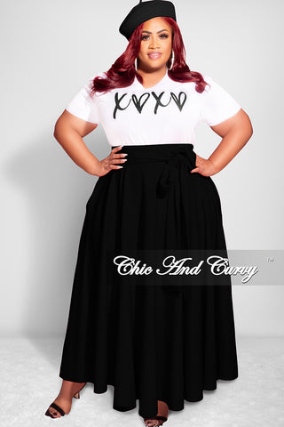Final Sale Plus Size Long Maxi Skirt with Waist Tie in Black