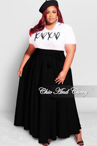 Final Sale Plus Size Long Maxi Skirt with Waist Tie in Black