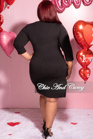 Final Sale Plus Size Long Sleeve Side Knot Wrap Midi Dress in Black
