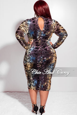 Final Sale Plus Size See-Thru Velvet Dress in MultiColor Animal Print