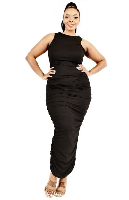 Final Sale Plus Size Ruched Bodycon Dress in Black