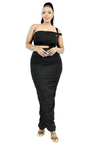 Final Sale Plus Size One Shoulder Cutout Ruched Dress in Black
