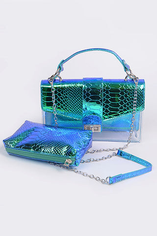 Final Sale Mermaid Clutch with Clear Detailing & Wallet