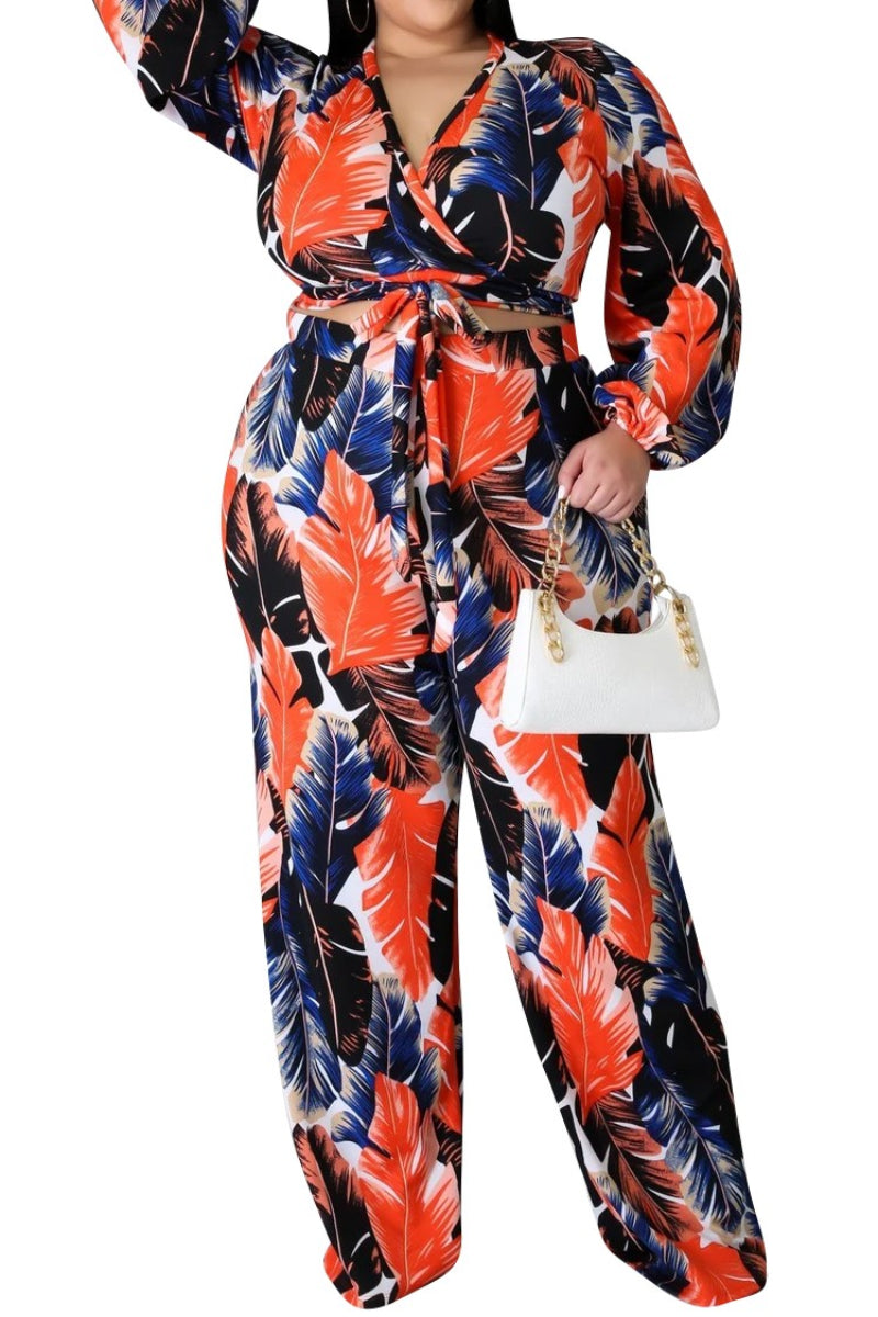 Final Sale Plus Size 2-Piece Crop Top and Palazzo Pant Set in Rust