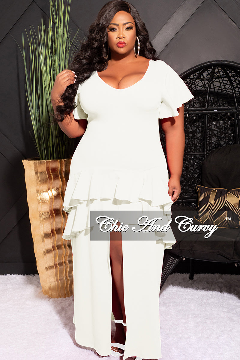 Final Sale Plus Size Ruffle Layered Dress with Front High Slit in Ivor ...