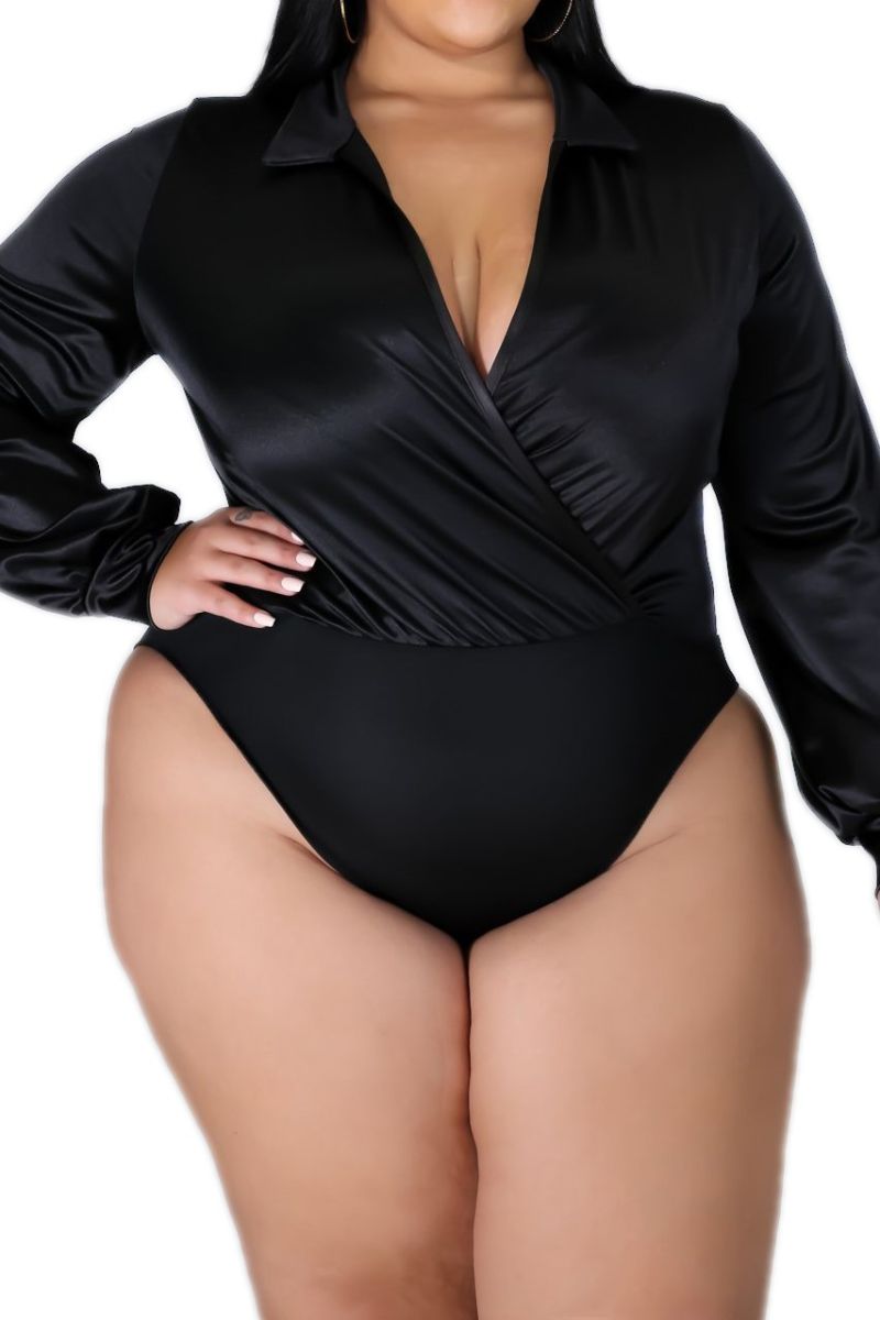 *Final Sale Plus Size 2-piece Set (Bodysuit & Skirt) in Shiny Black