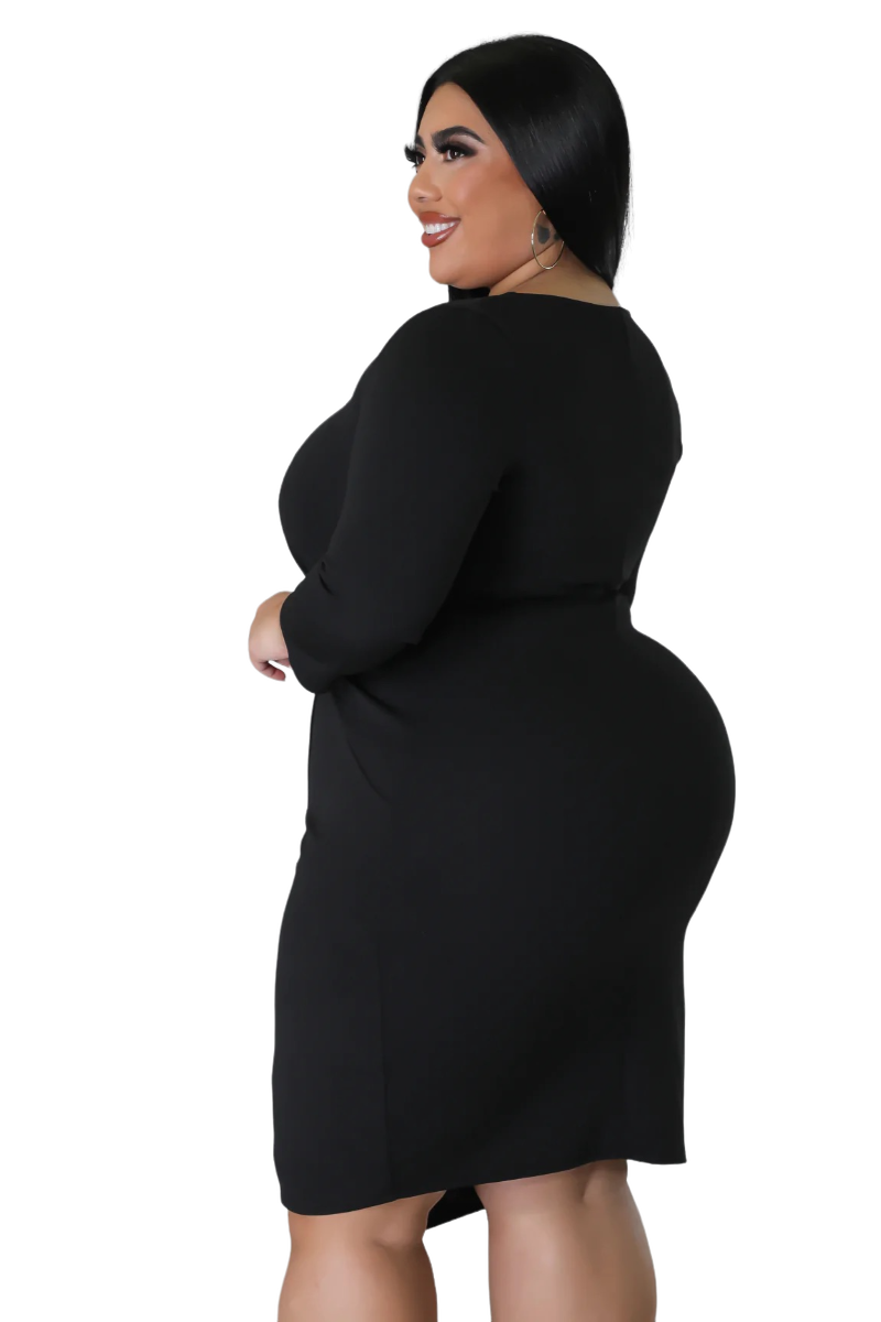Final Sale Plus Size Long Sleeve Side Knot Wrap Midi Dress in Black - 1x 14/16 Final Sale Plus Size Long Sleeve Side Knot Wrap Midi Dress in Black - 1x 14/16