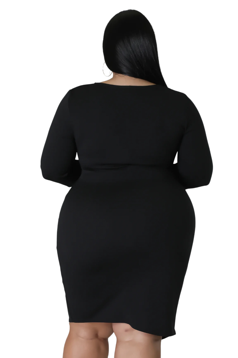 Final Sale Plus Size Long Sleeve Side Knot Wrap Midi Dress in Black - 1x 14/16 Final Sale Plus Size Long Sleeve Side Knot Wrap Midi Dress in Black - 1x 14/16