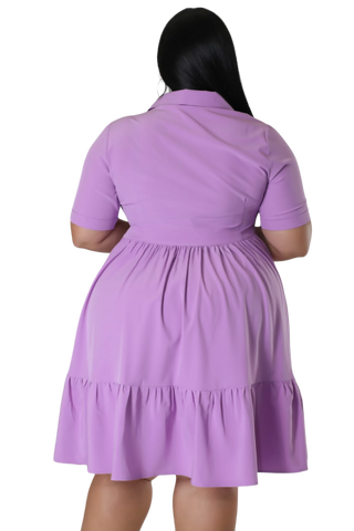 Final Sale Plus Size Collar Button Up Dress in Lavender