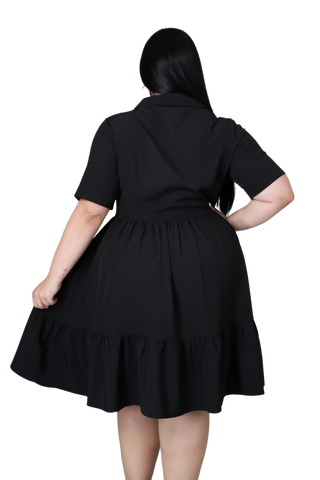 Final Sale Plus Size Collar Button Up Dress in Black
