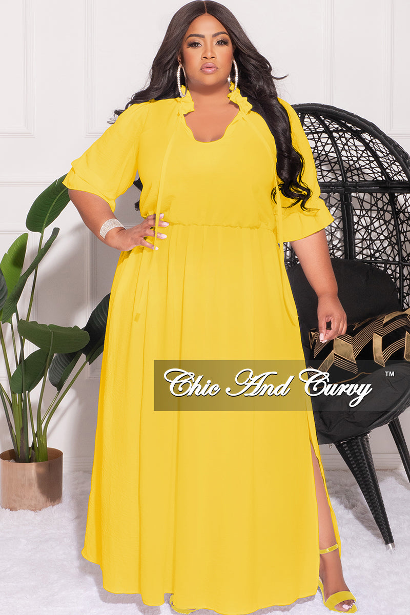 Final Sale Plus Size Balloon Sleeve Top and Maxi Skirt Set in Yellow