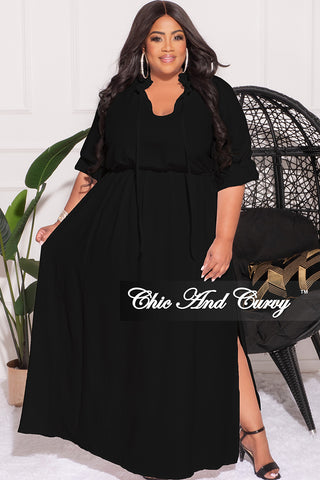 Final Sale Plus Size Balloon Sleeve Crop Top and Maxi Skirt Set in Black
