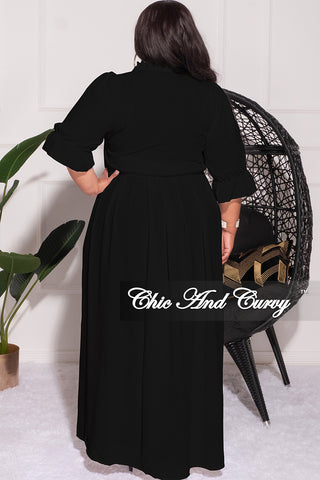 Final Sale Plus Size Balloon Sleeve Crop Top and Maxi Skirt Set in Black